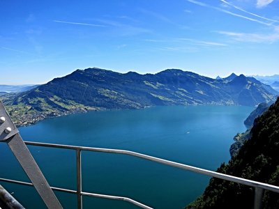 Hammetschwand Lift — Lake and mountain ranges framed by the viewing rail